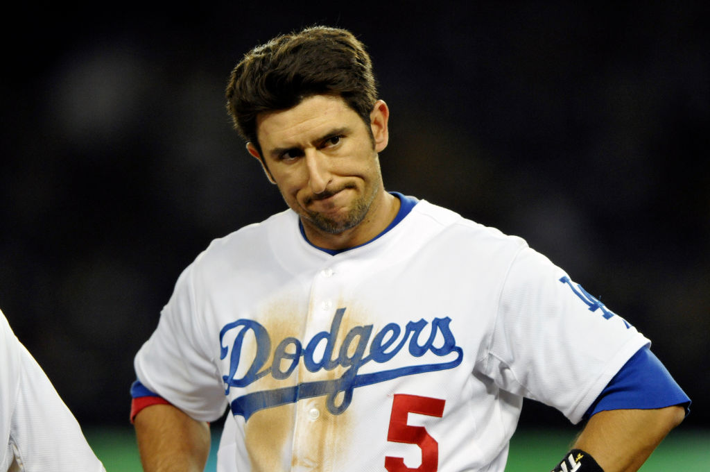 Dodgers' Nomar Garciaparra looking frustrated in 2008