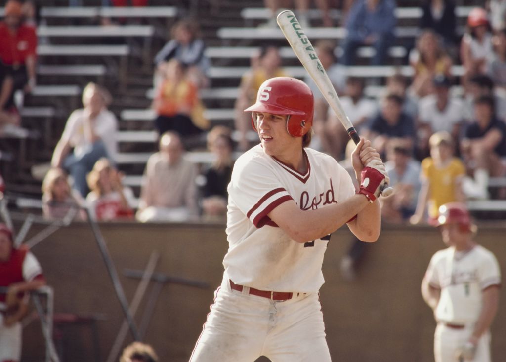 Future NFL quarterback John Elway of Stanford University plays baseball in 1980