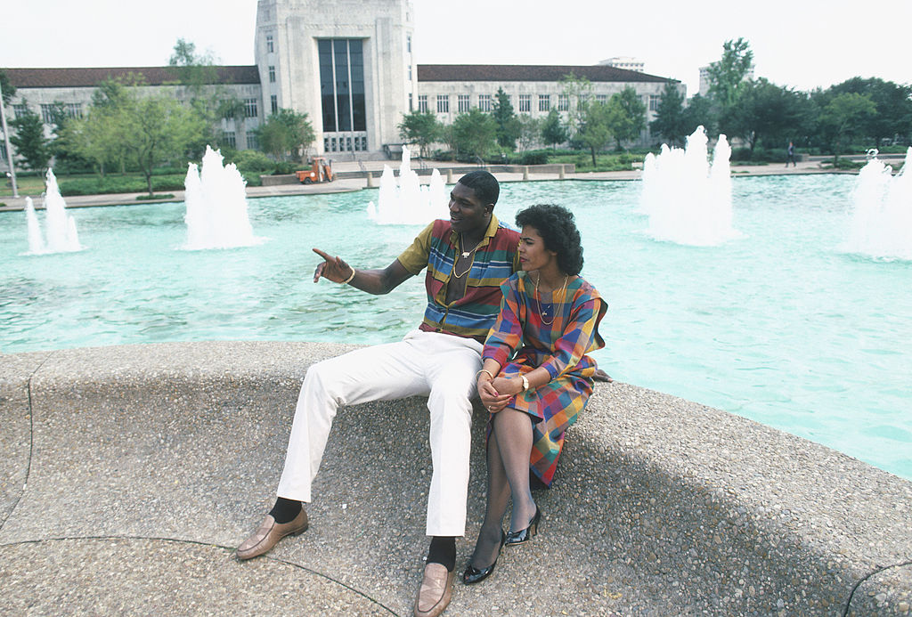 Hakeem Olajuwon of the Houston Rockets with his first wife in 1980