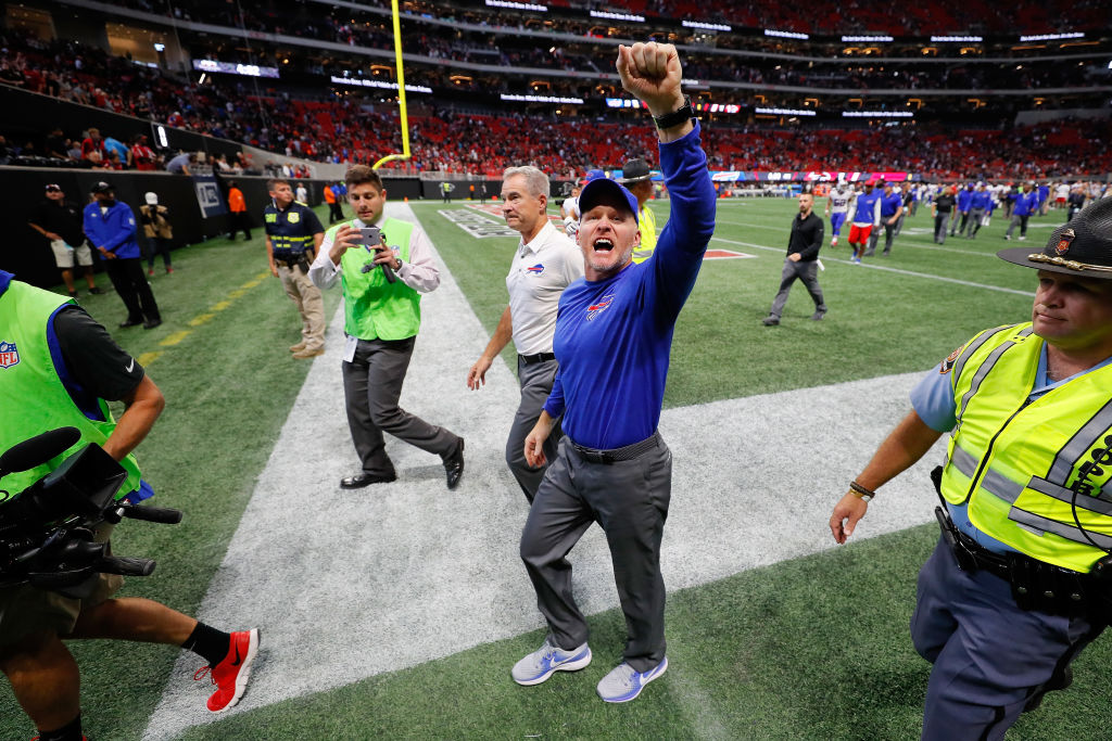 Head coach Sean McDermott of the Buffalo Bills celebrates a win