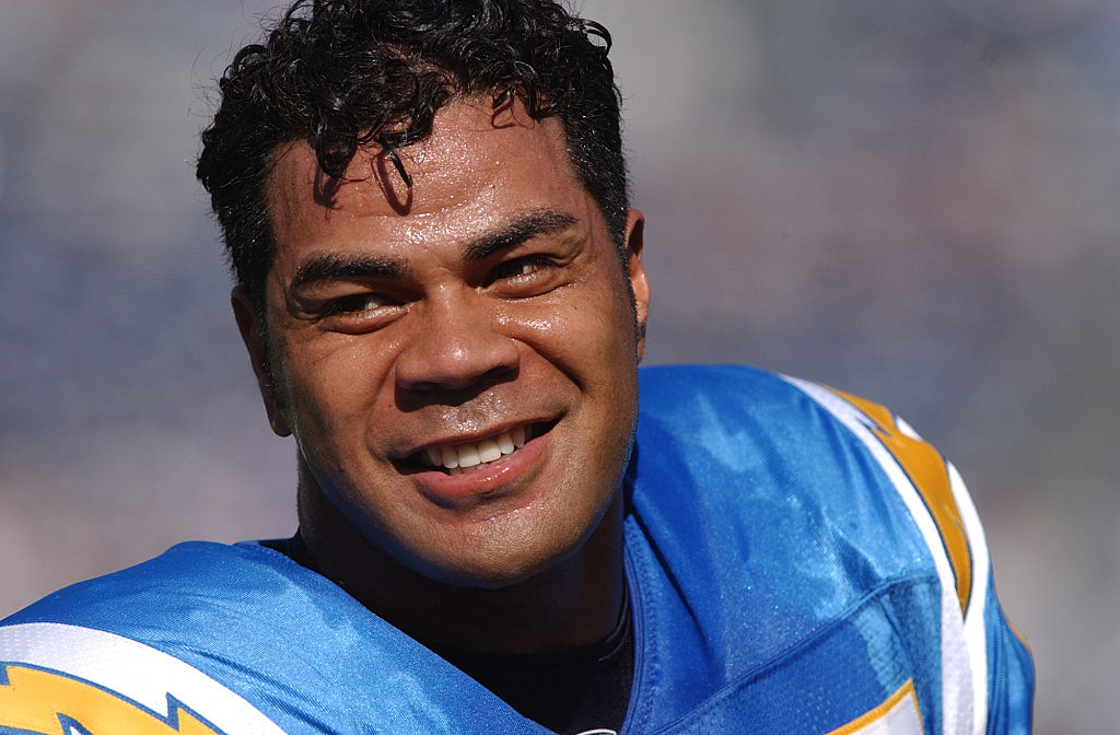 Junior Seau smiling during a San Diego Chargers game