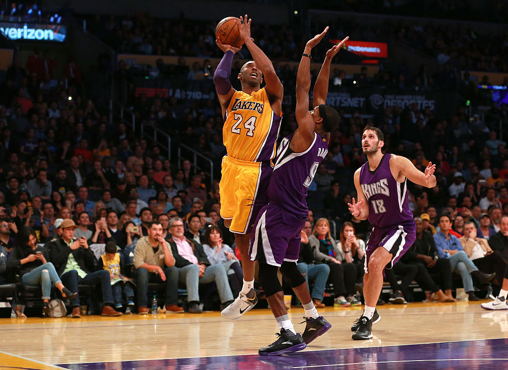 Kobe Bryant pulling up for a shot against the Sacramento Kings