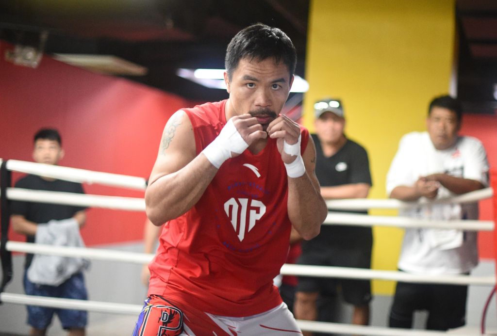 Philippine boxing icon Manny Pacquiao trains at a boxing gym in Manila in 2018