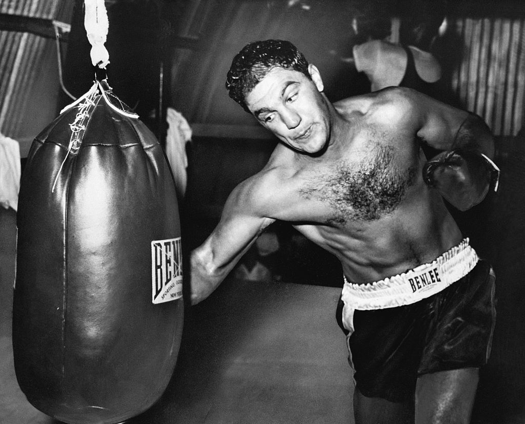 Rocky Marciano hitting a heavy bag