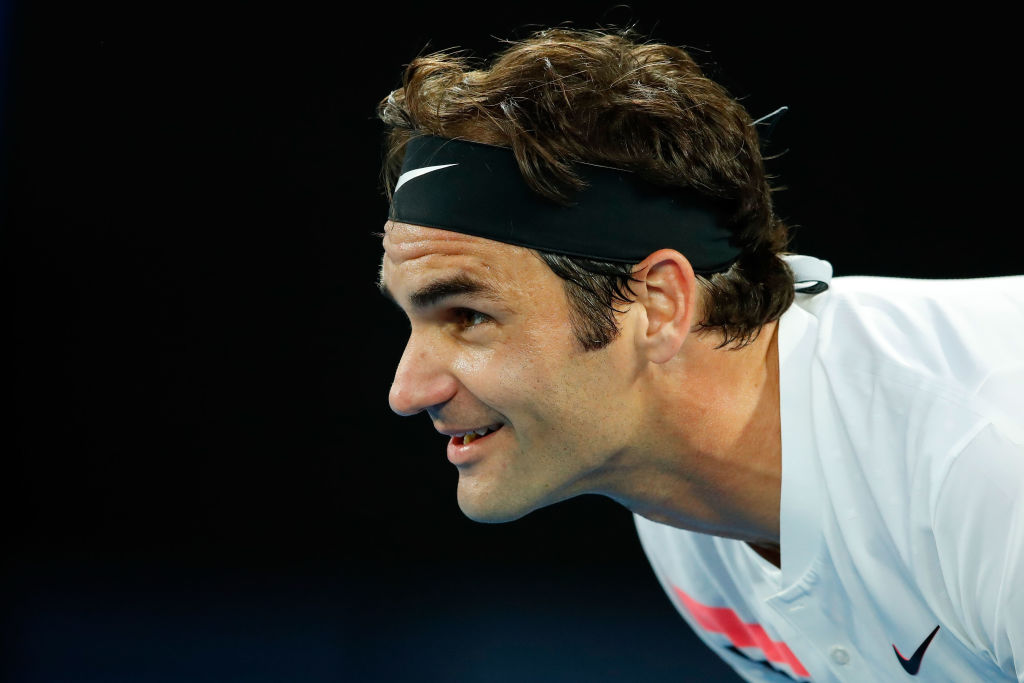 Roger Federer of Switzerland laughs in 2018