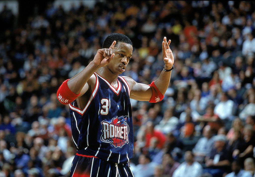 Steve Francis of the Houston Rockets signals on the court
