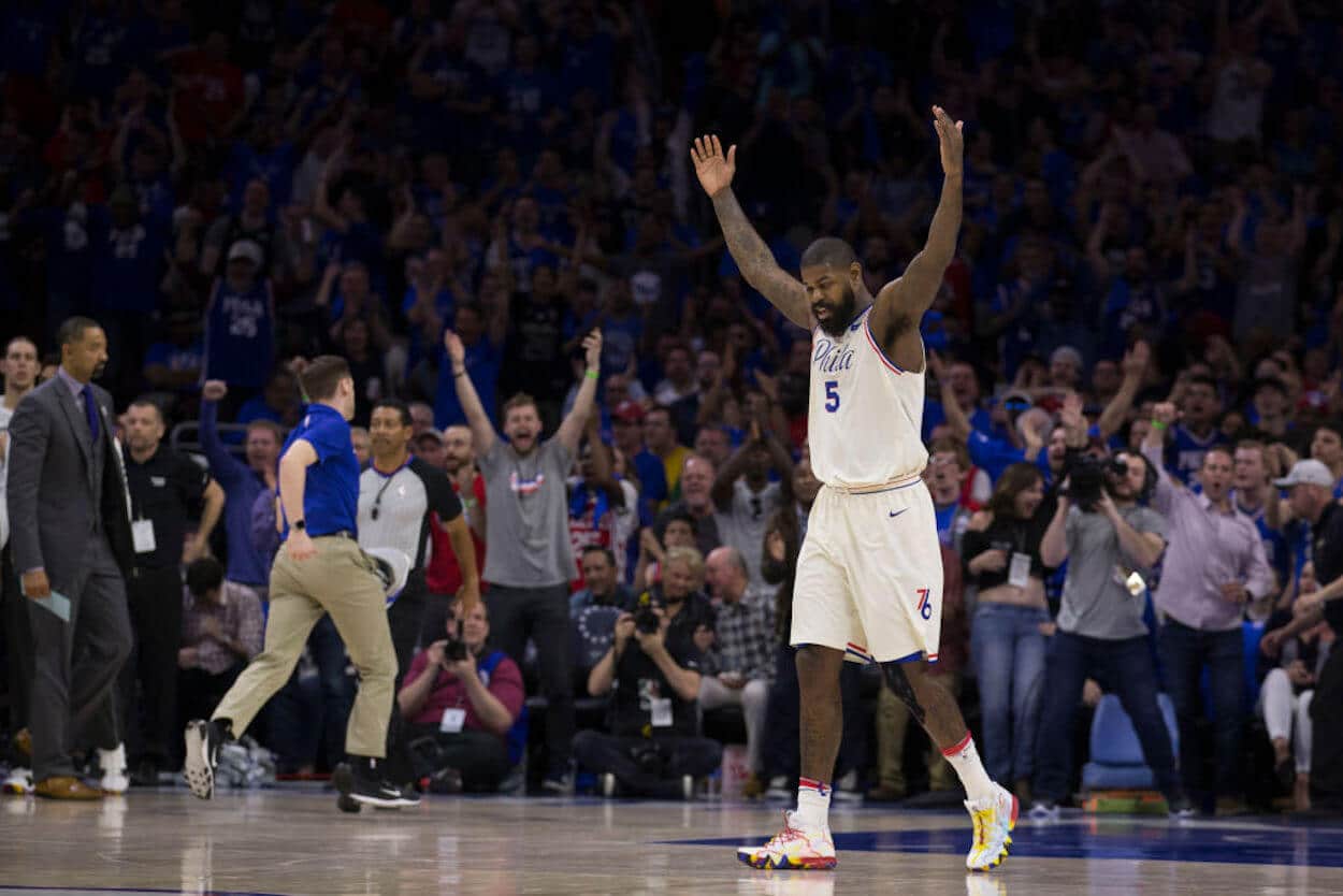 Amir Johnson reacts during the 2018 NBA postseason.