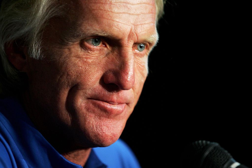 Greg Norman talks to the media in 2006