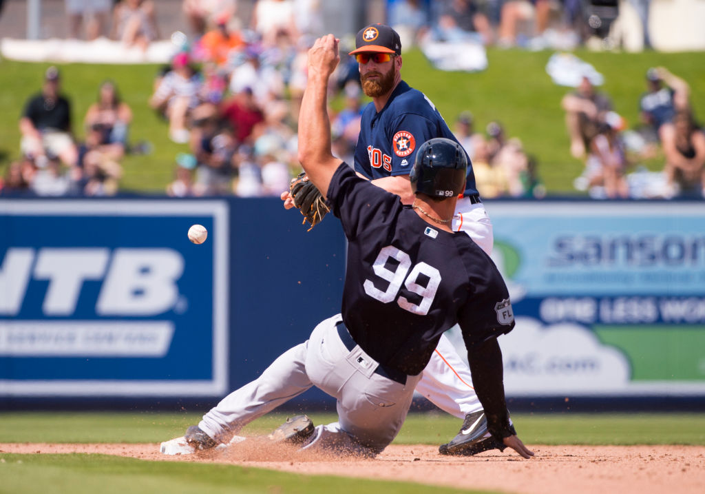 Houston Astros Infielder Colin Moran catches a fly ball