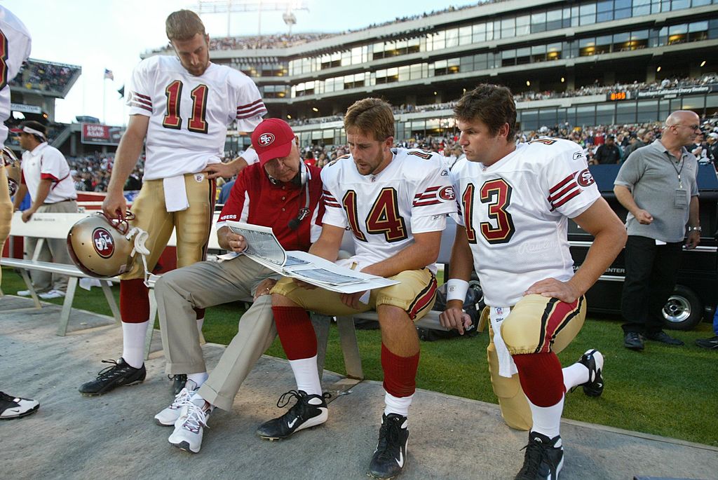 J.T. O'Sullivan meets with Alex Smith, Ted Tollner, and Shaun Hill of the San Francisco 49ers in 2008