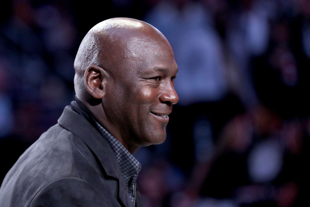 Michael Jordan, owner of the Charlotte Hornets, takes part in a ceremony honoring the 2020 NBA All-Star game