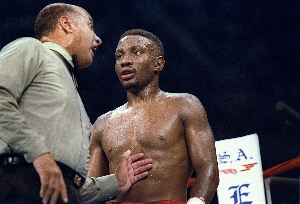 Parnell Whitaker standing in the corner during a boxing match
