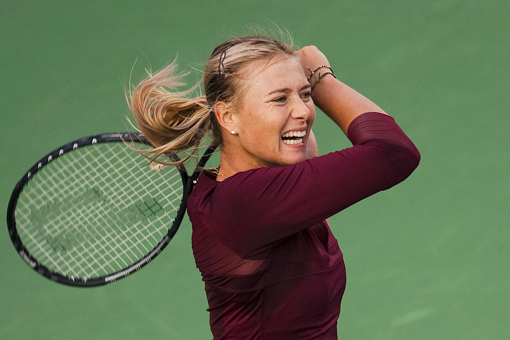Russia's tennis player Maria Sharapova shouts during a match