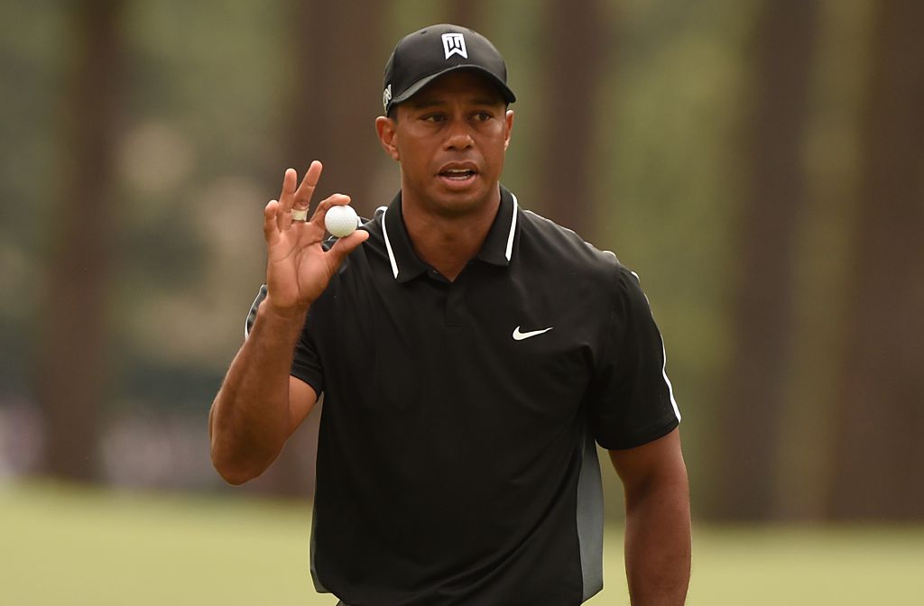 Tiger Woods US holds his golf ball