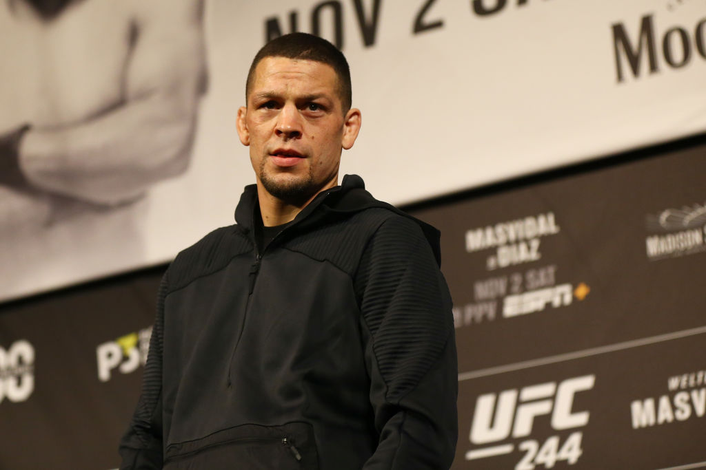 UFC fighter Nate Diaz fields questions from the media in 2019