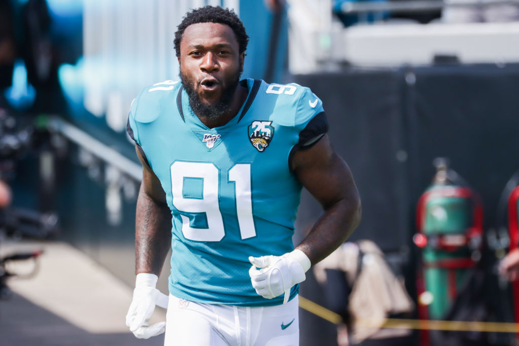 Yannick Ngakoue of the Jacksonville Jaguars charges onto the field