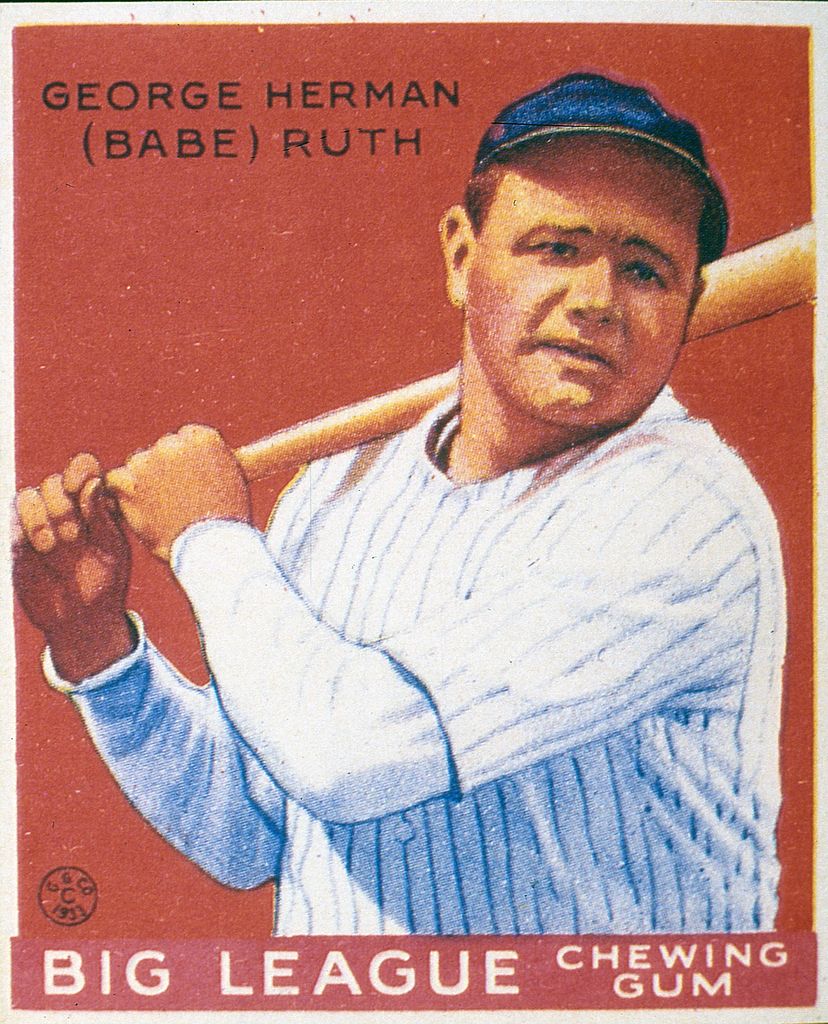 There were four variations of the 1933 Babe Ruth trading card produced by the Goudey Gum Company. | Transcendental Graphics/Getty Images