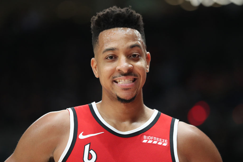 CJ McCollum of the Portland Trail Blazers smiles