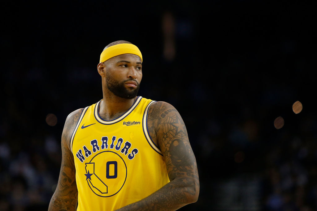 DeMarcus Cousins of the Golden State Warriors looks on during a game