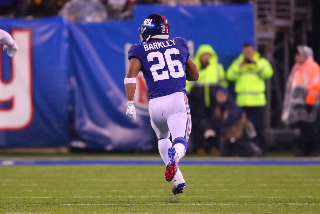 New York Giants running back Saquon Barkley runs for a touchdown