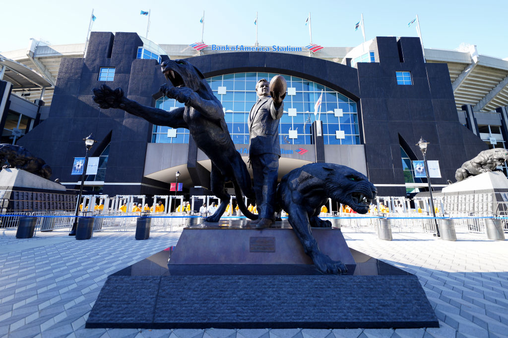 Jerry Richardson stood in statue form outside the Carolina Panthers home stadium.