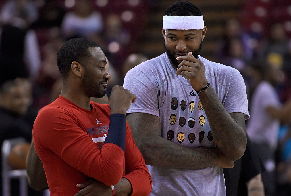 John Wall (L) wants the Washington Wizards to acquire DeMarcus Cousins, his former teammate at Kentucky.
