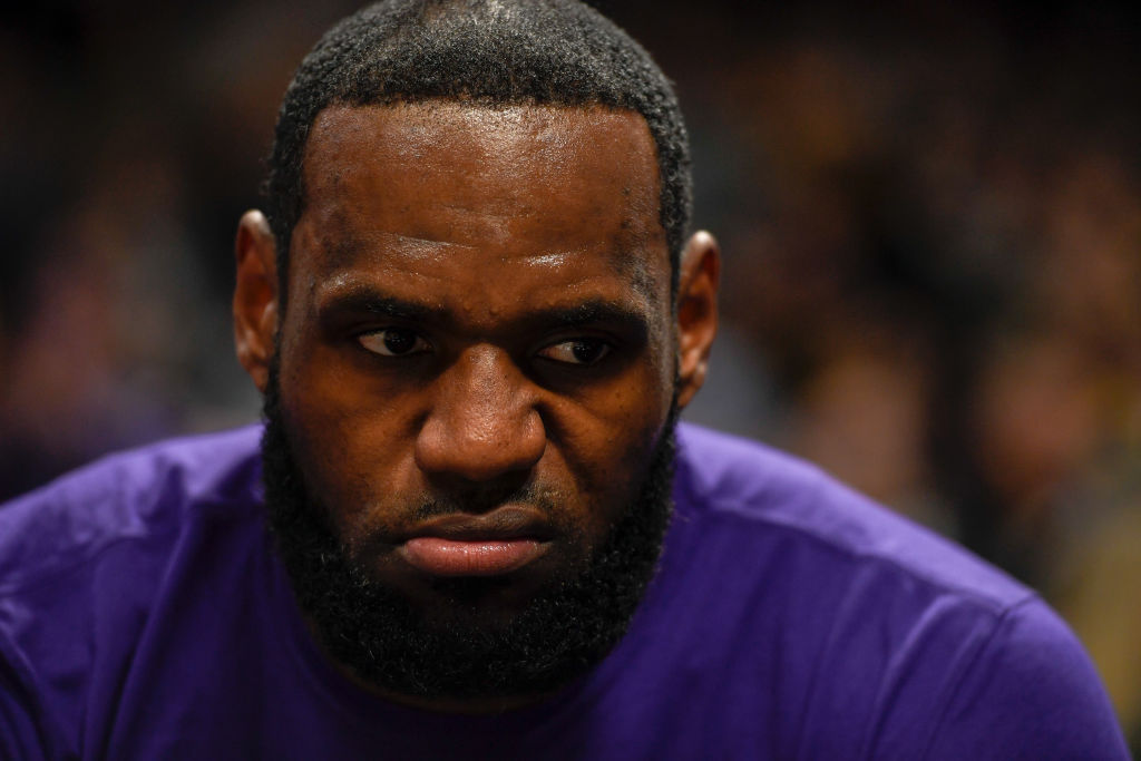 LeBron James of the Los Angeles Lakers makes an angry face