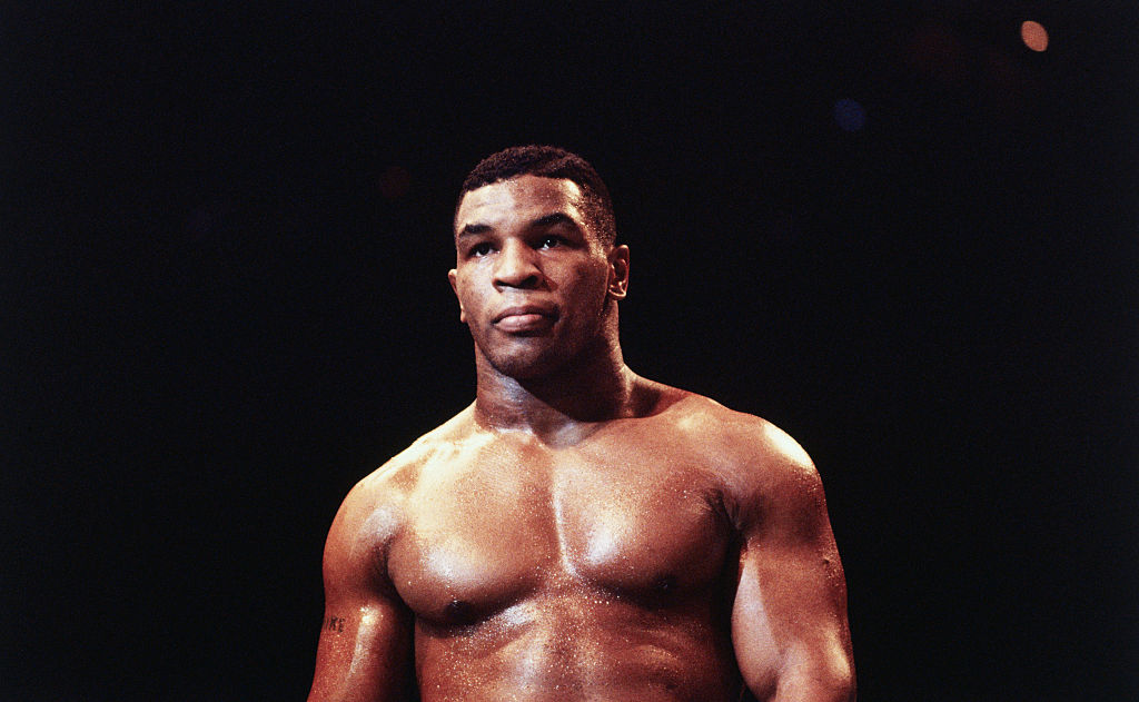 Mike Tyson, a heavyweight contender, warms up before a 1986 fight