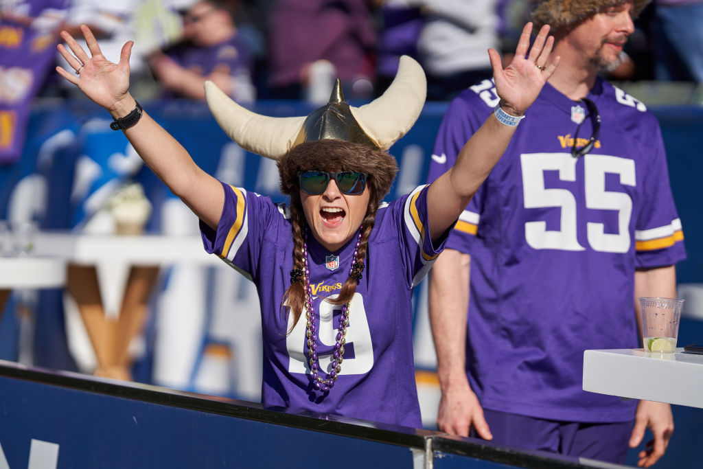 A Minnesota Vikings fan celebrates