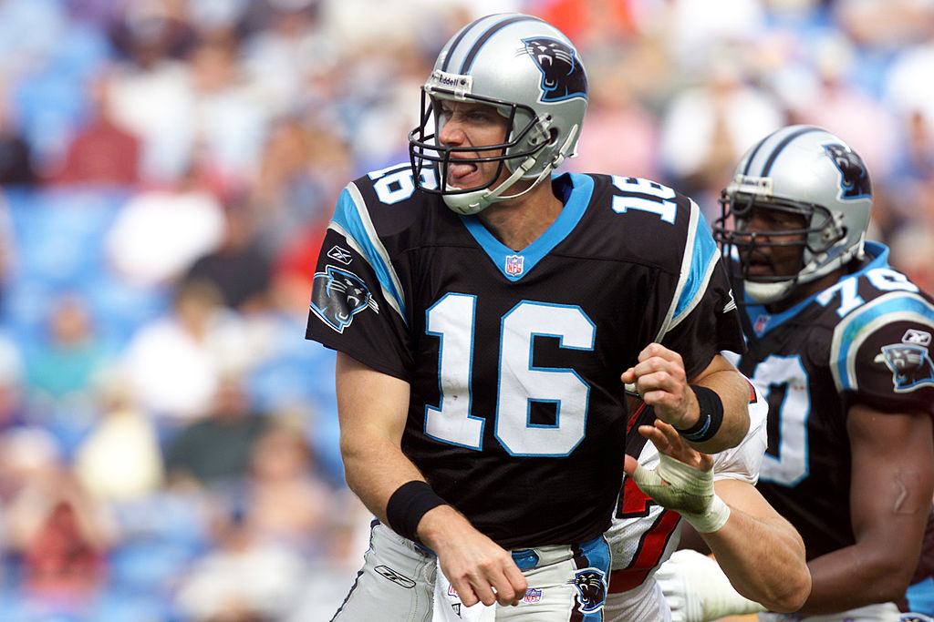 Quarterback Chris Weinke of the Carolina Panthers delivers a pass