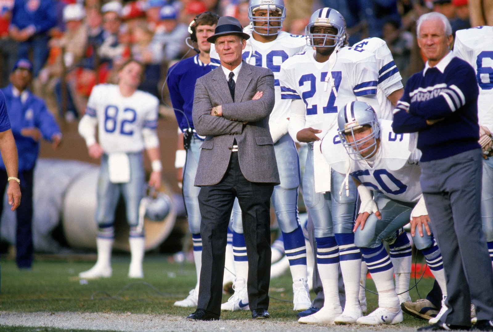 Cowboys Head coach Tom Landry watches the game from the sideline