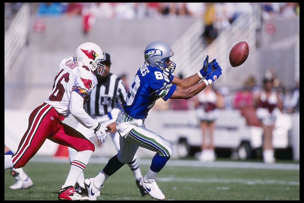 Wide receiver Brian Blades of the Seattle Seahawks tries to catch the ball