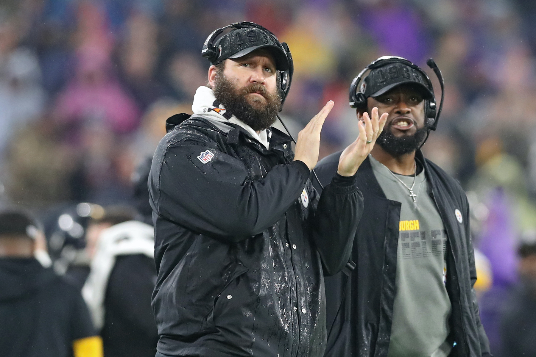 Quarterback Ben Roethlisberger and head coach Mike Tomlin of the Pittsburgh Steelers