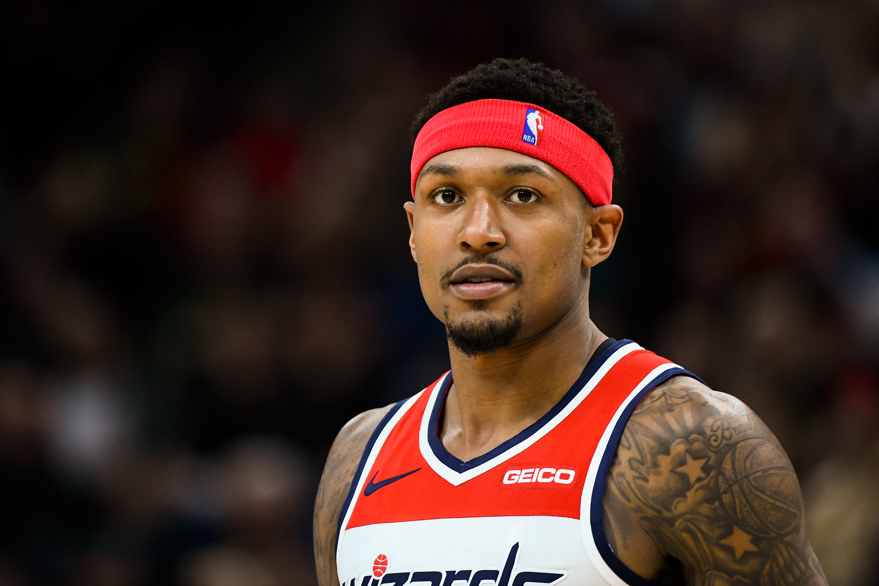 Bradley Beal looking on during an NBA game