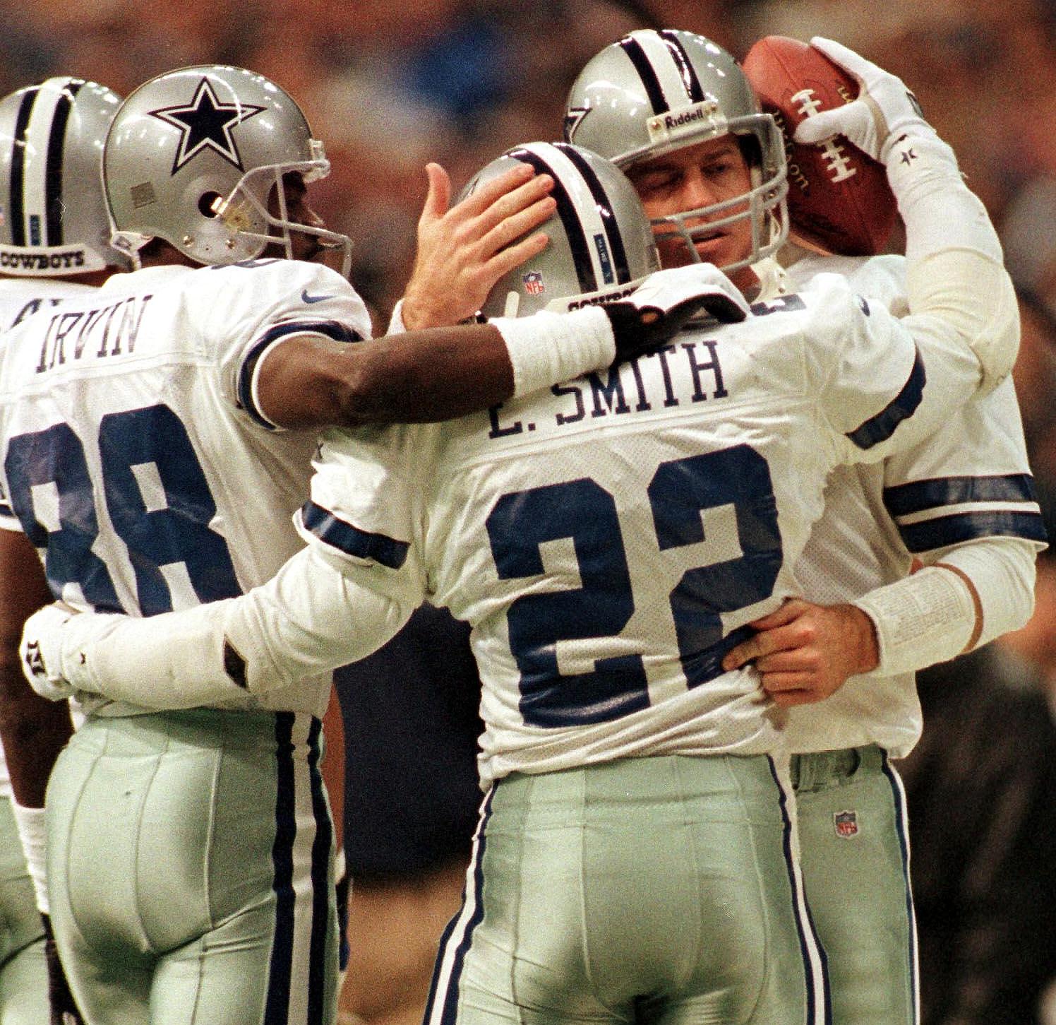 Michael Irvin, Troy Aikman, and Emmitt Smith of the Dallas Cowboys