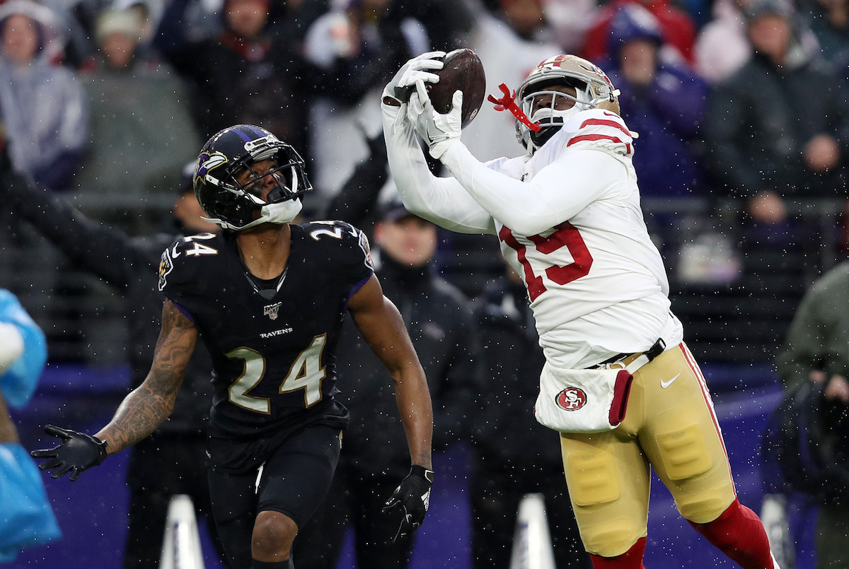 49Ers Deebo Deebo samuel is somehow able to stay on his feet on a