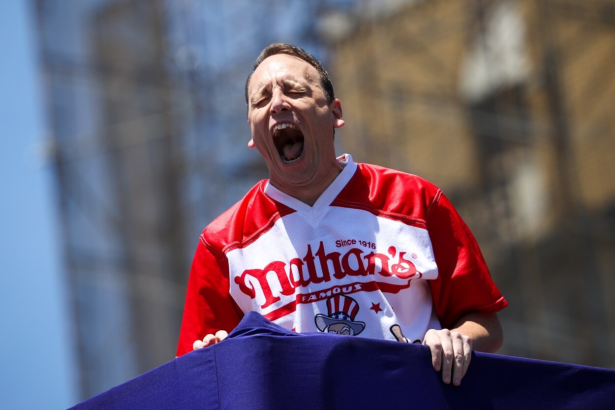 Joey Chestnut won first place eating 63 hot dogs in 10 minutes during the men 2022 Nathan's Famous International Hot Dog Eating Contest in Coney Island of the Brooklyn borough in New York City, United States on July 4, 2022