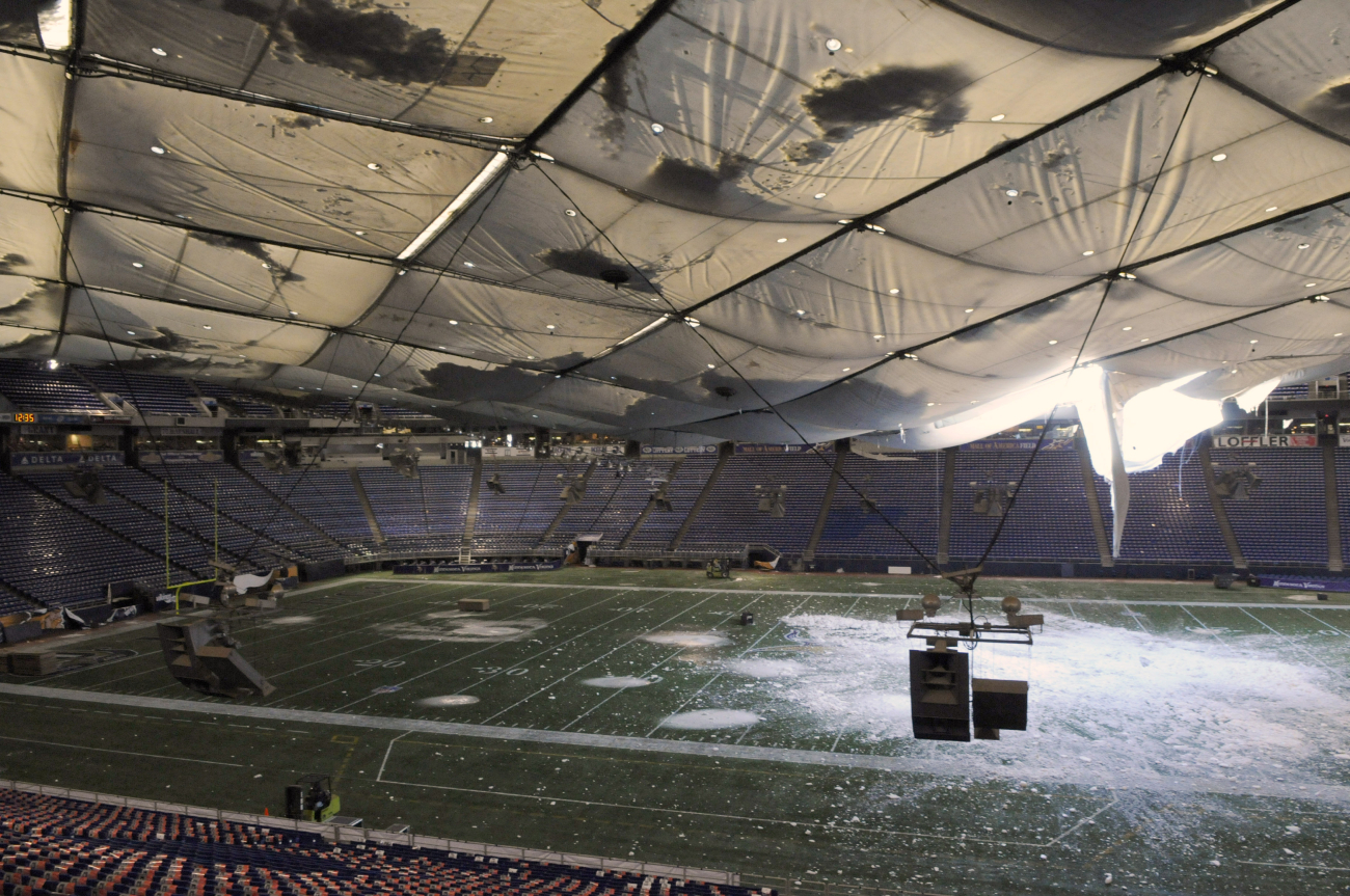 The Vikings Metrodome after the roof collapsed