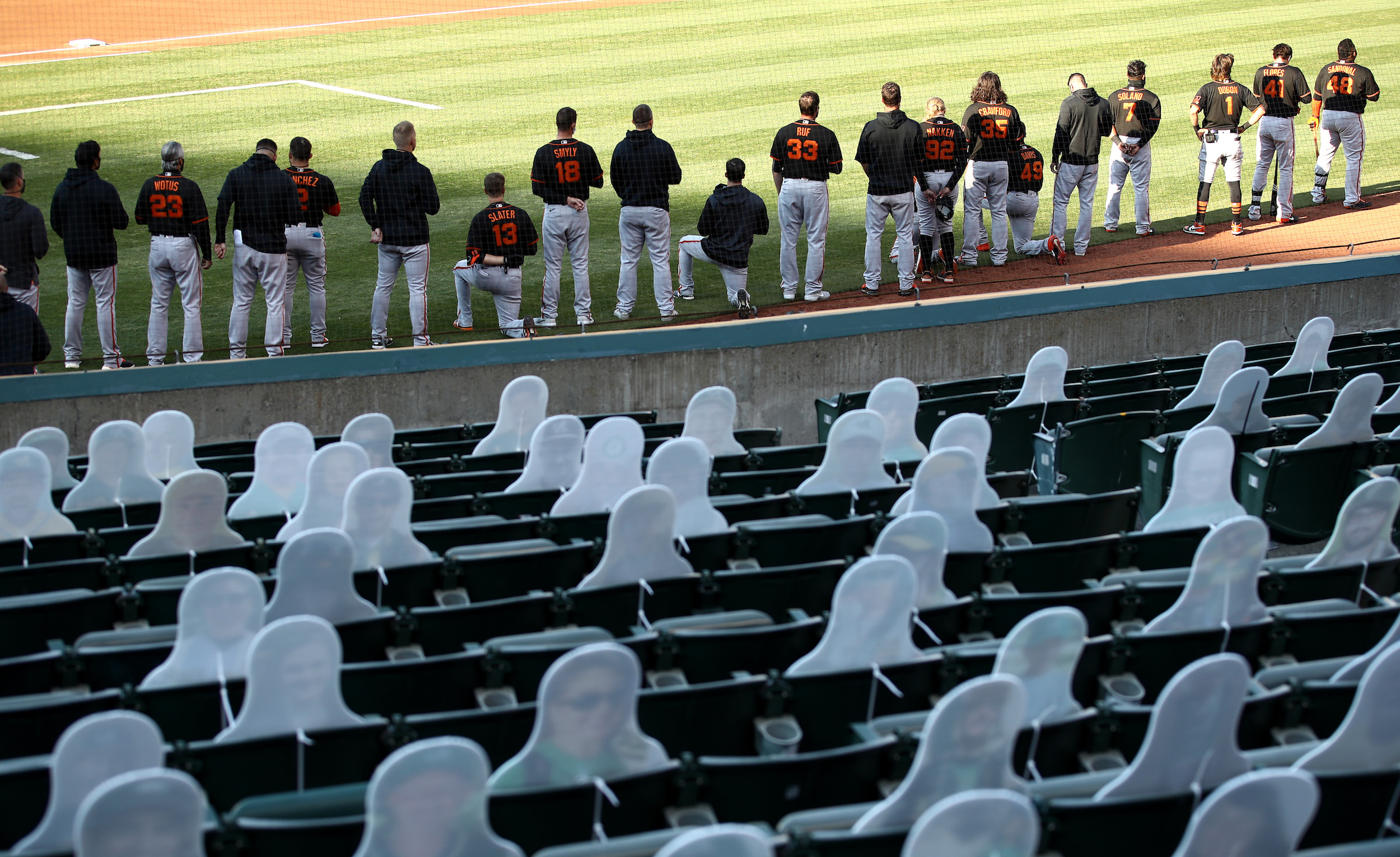 Donald Trump and Aubrey Huff blasted the San Francisco Giants for kneeling during the national anthem.