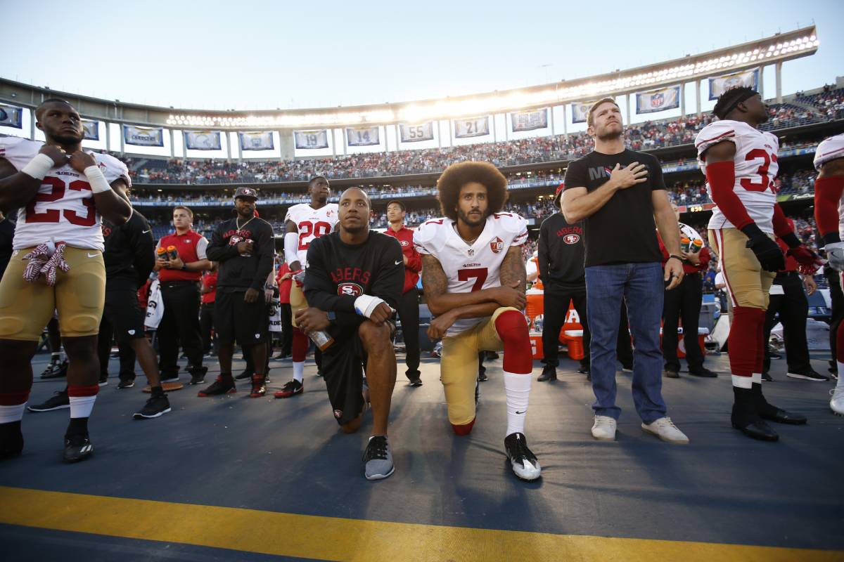 Former San Francisco 49ers quarterback Colin Kaepernick (7) began protesting the national anthem in August 2016. He took a knee for the first time that September.