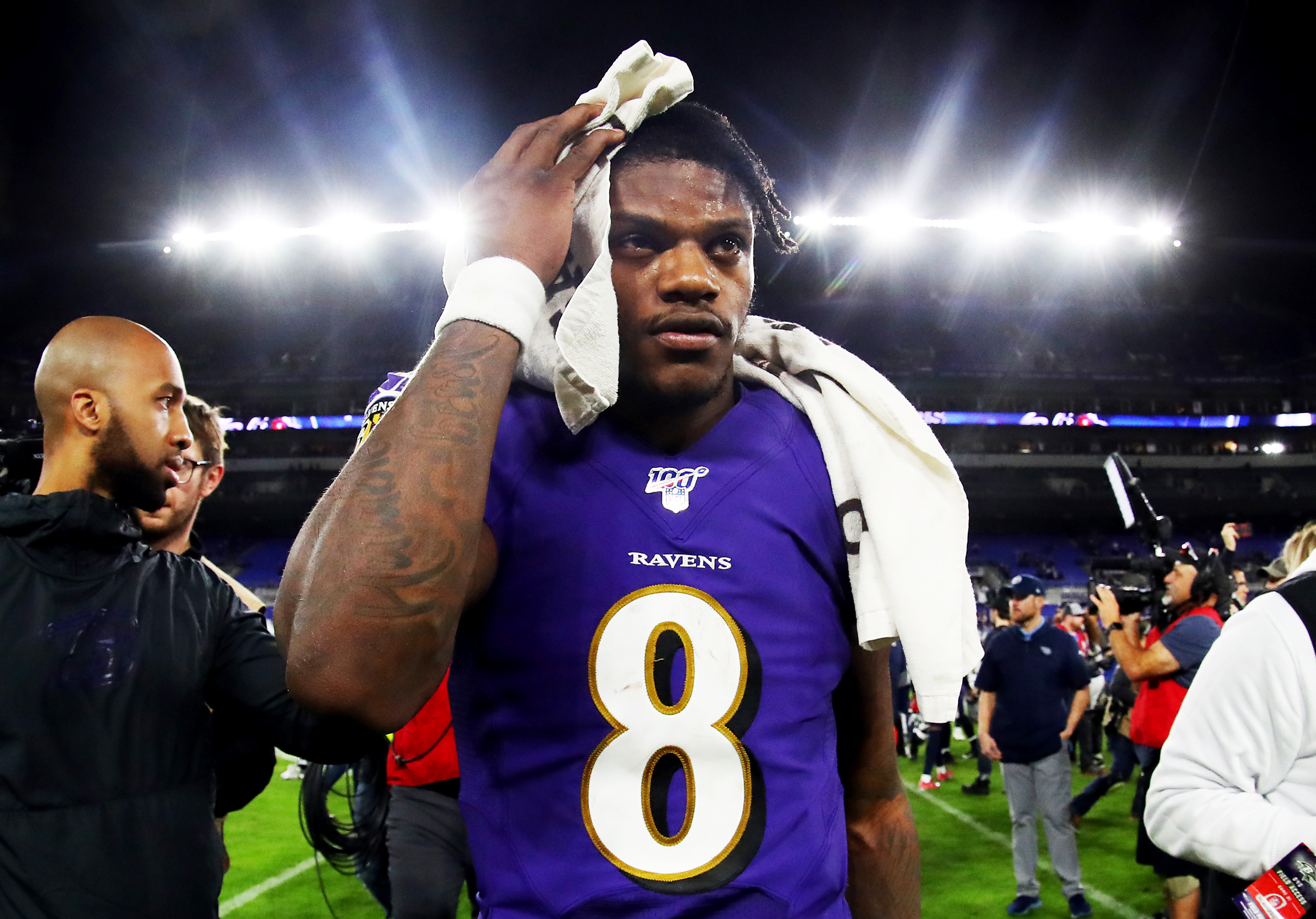 Lamar Jackson walking off the field after a Ravens game