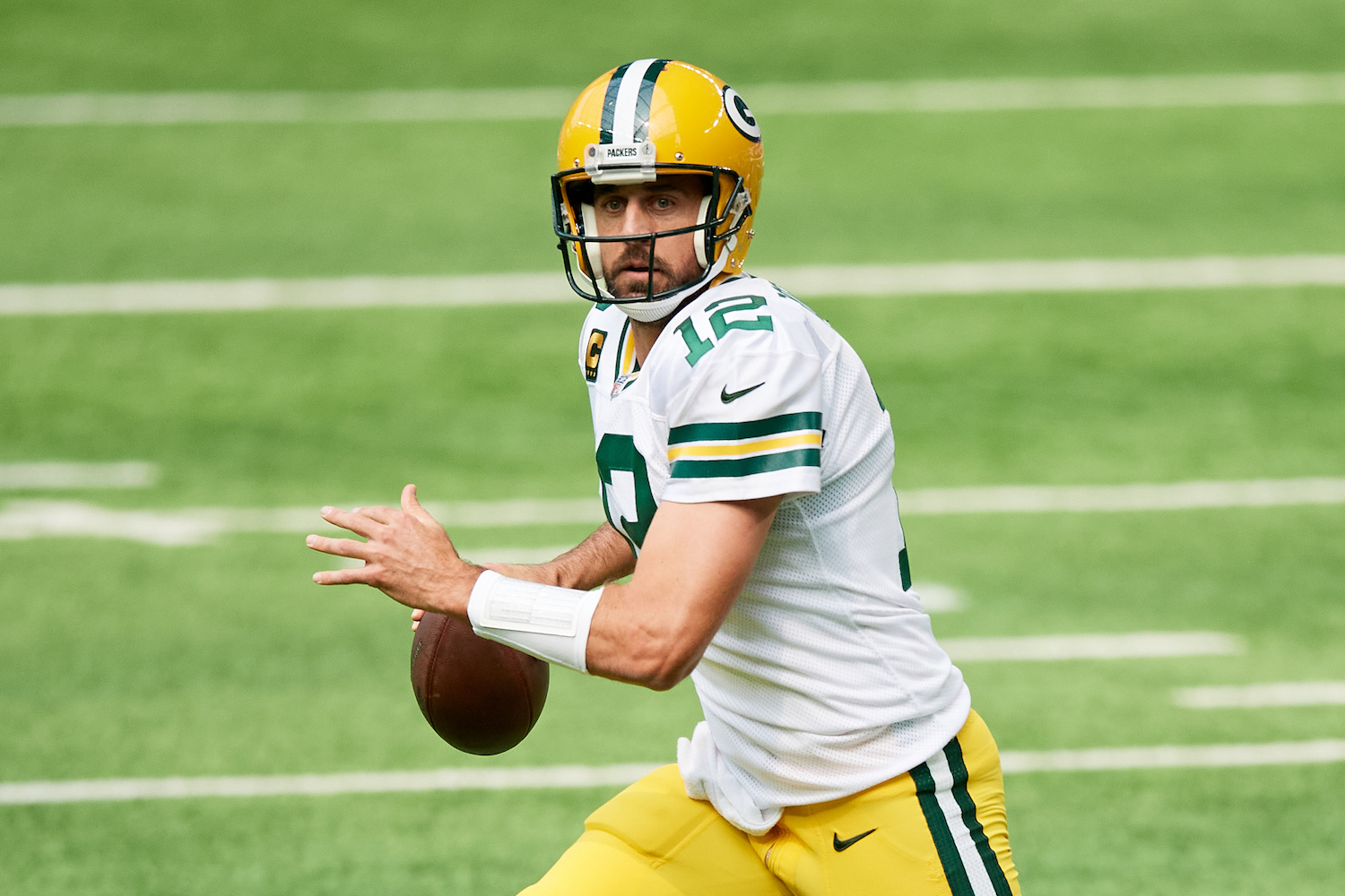 Quarterback Aaron Rodgers #12 of the Green Bay Packers