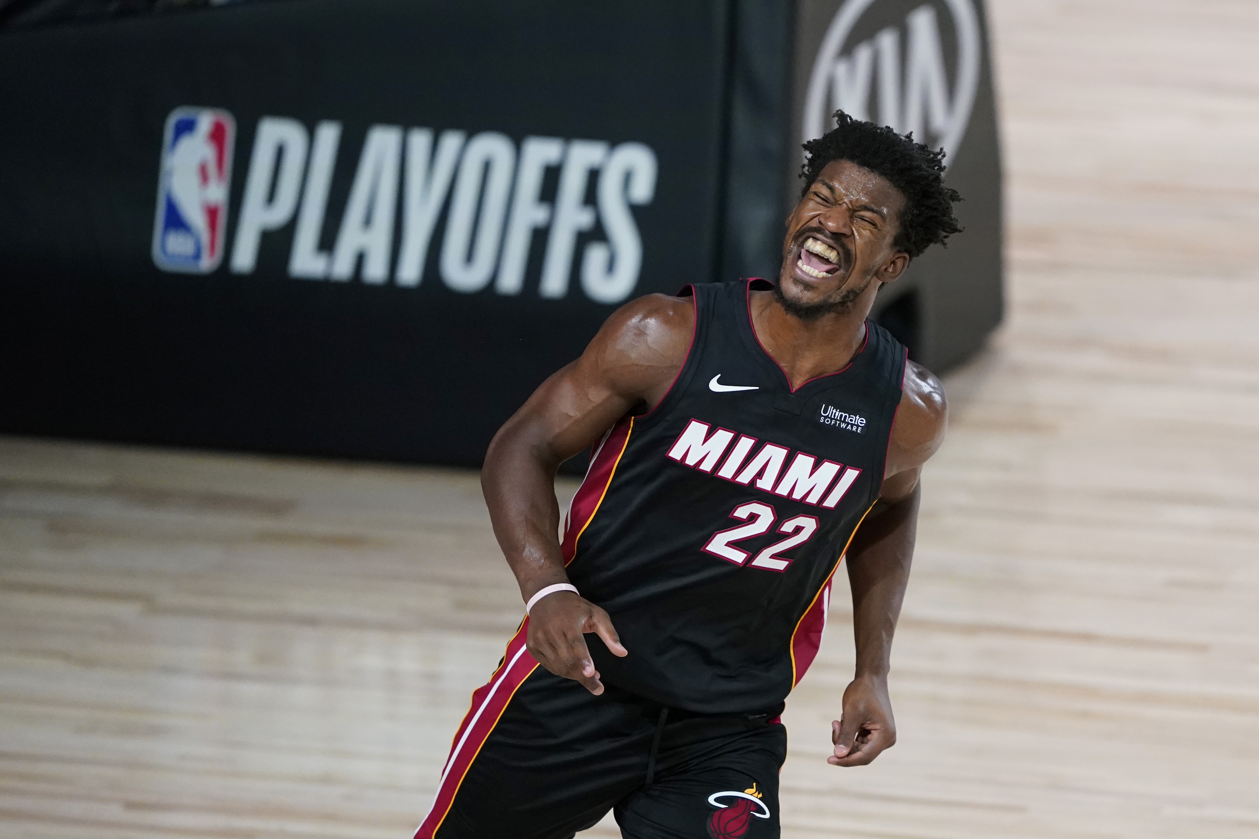 Jimmy Butler celebrates after making a good play