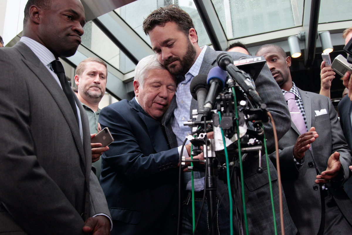 Colts center Jeff Saturday and Patriots owner Robert Kraft