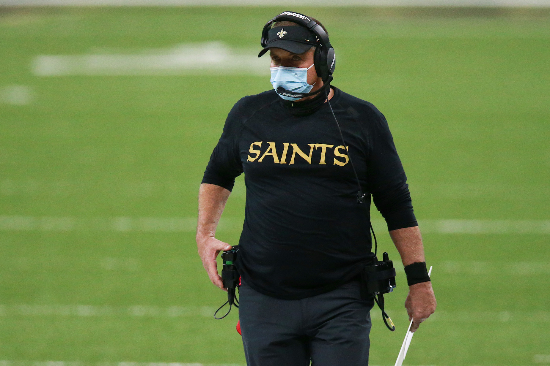 Sean Payton is using a $2 face mask to avoid future fines from Roger Goodell.