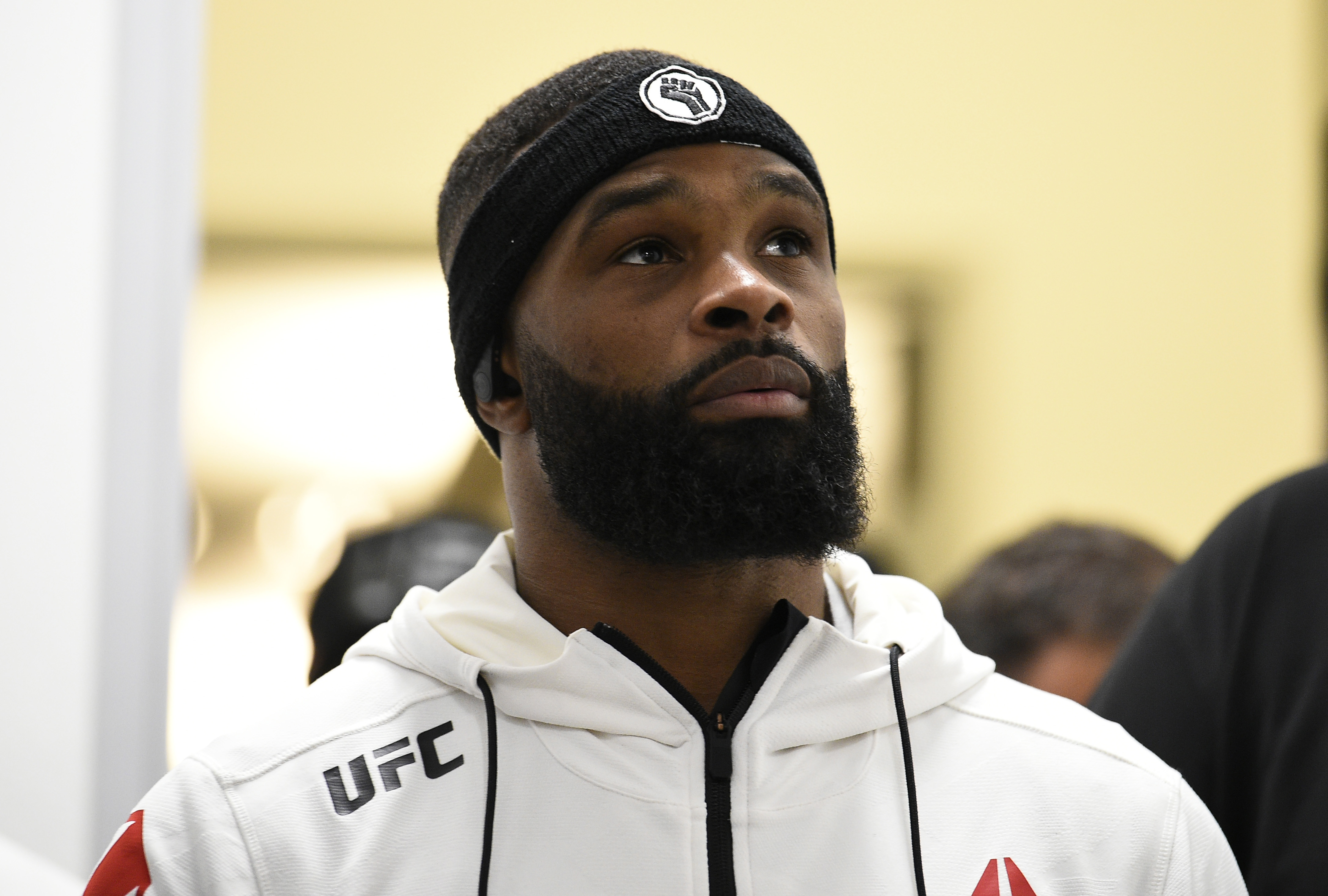 Tyron Woodley looks on before his fight against Colby Covington