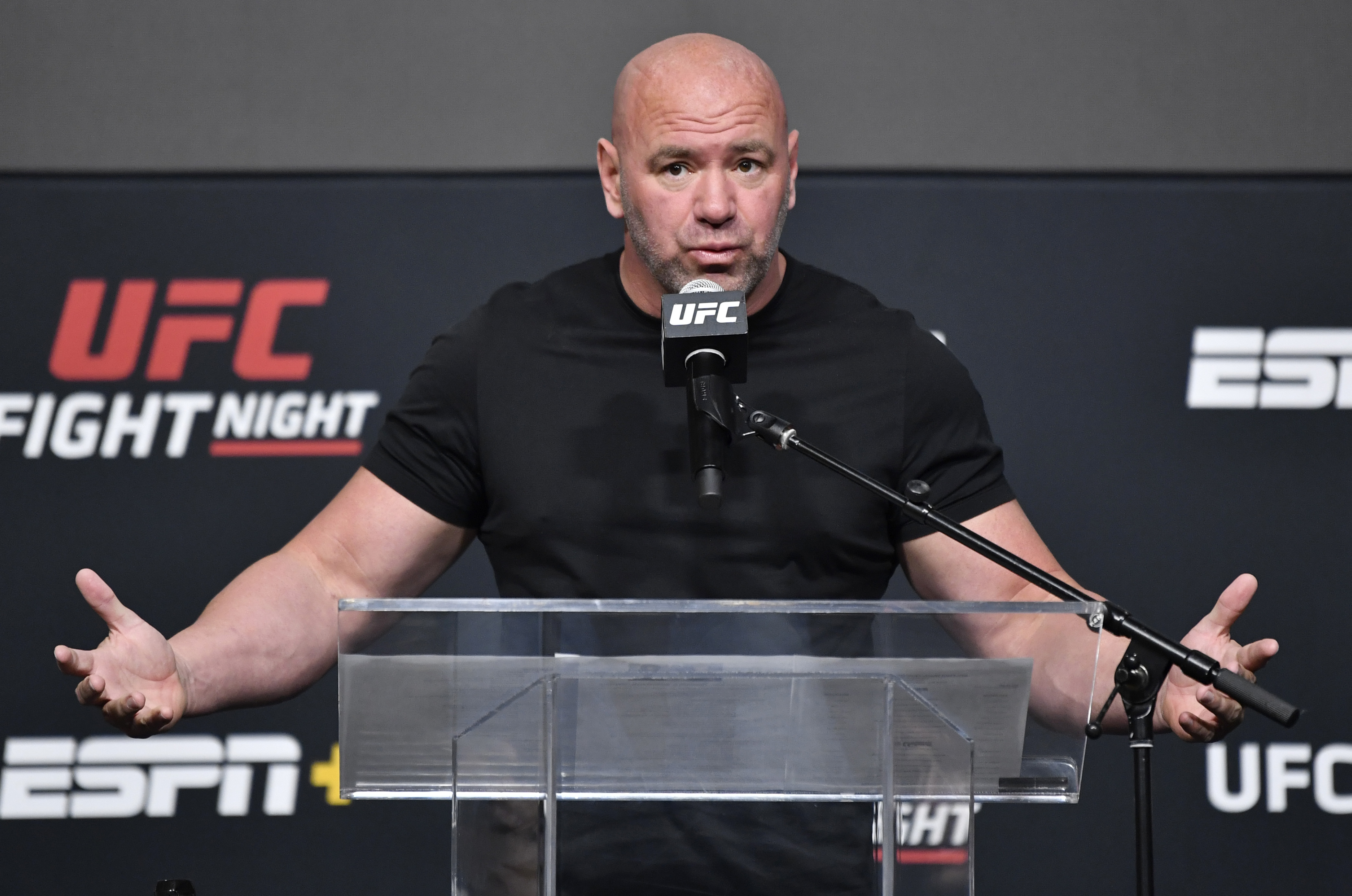 Dana White talking to the media after a UFC event