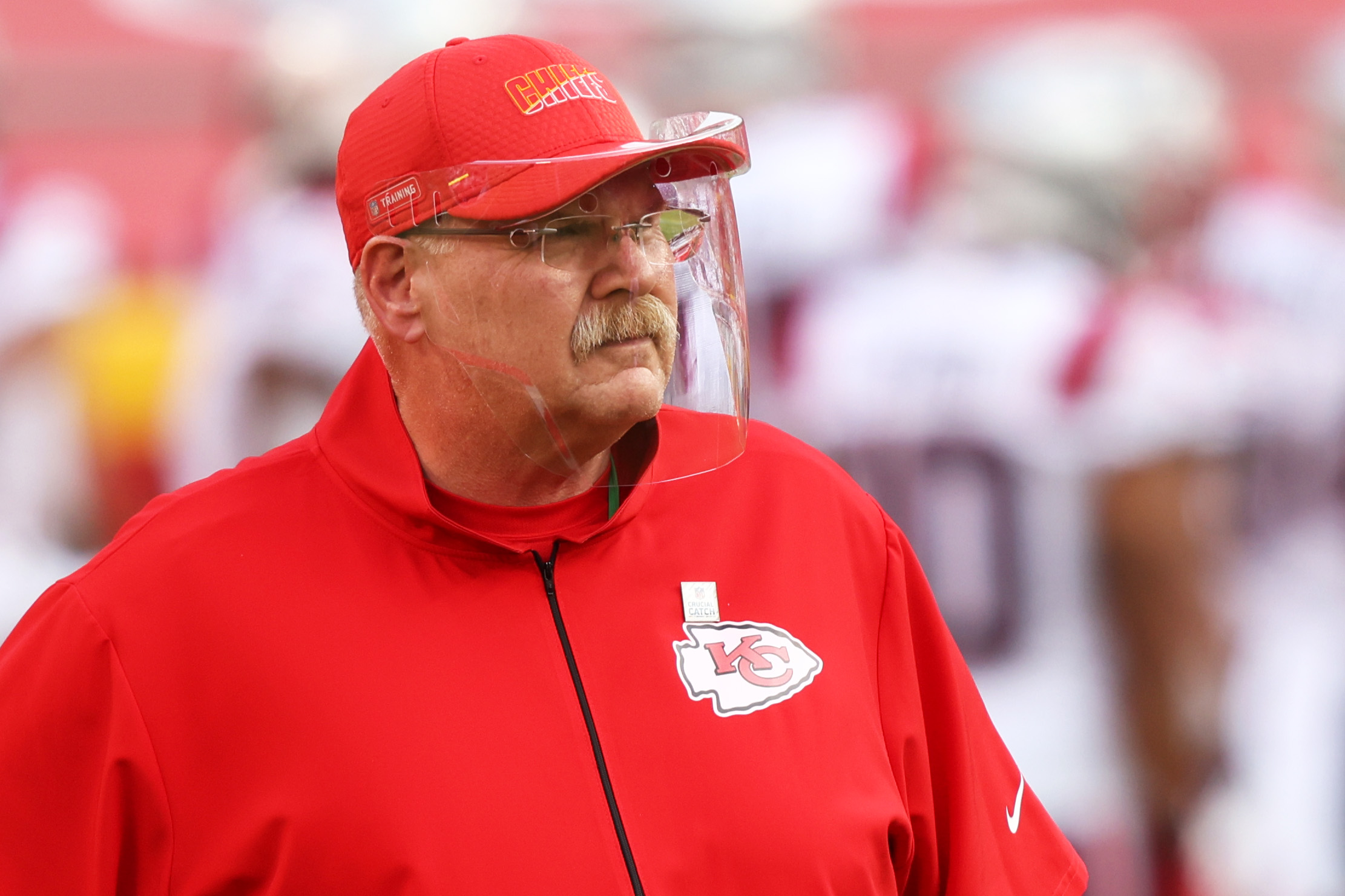 Andy Reid stands on the sidelines during a Chiefs game