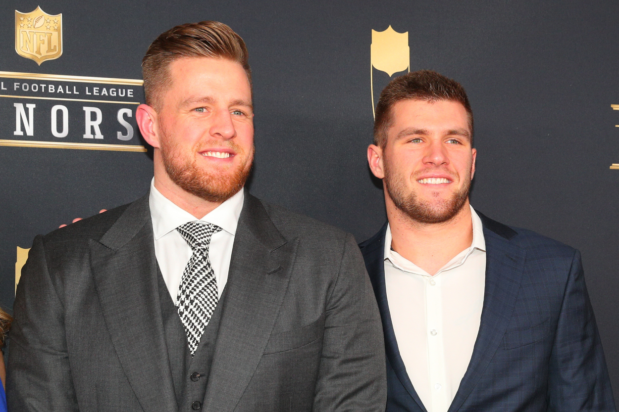 TJ and JJ Watt smile on together on the red carpet