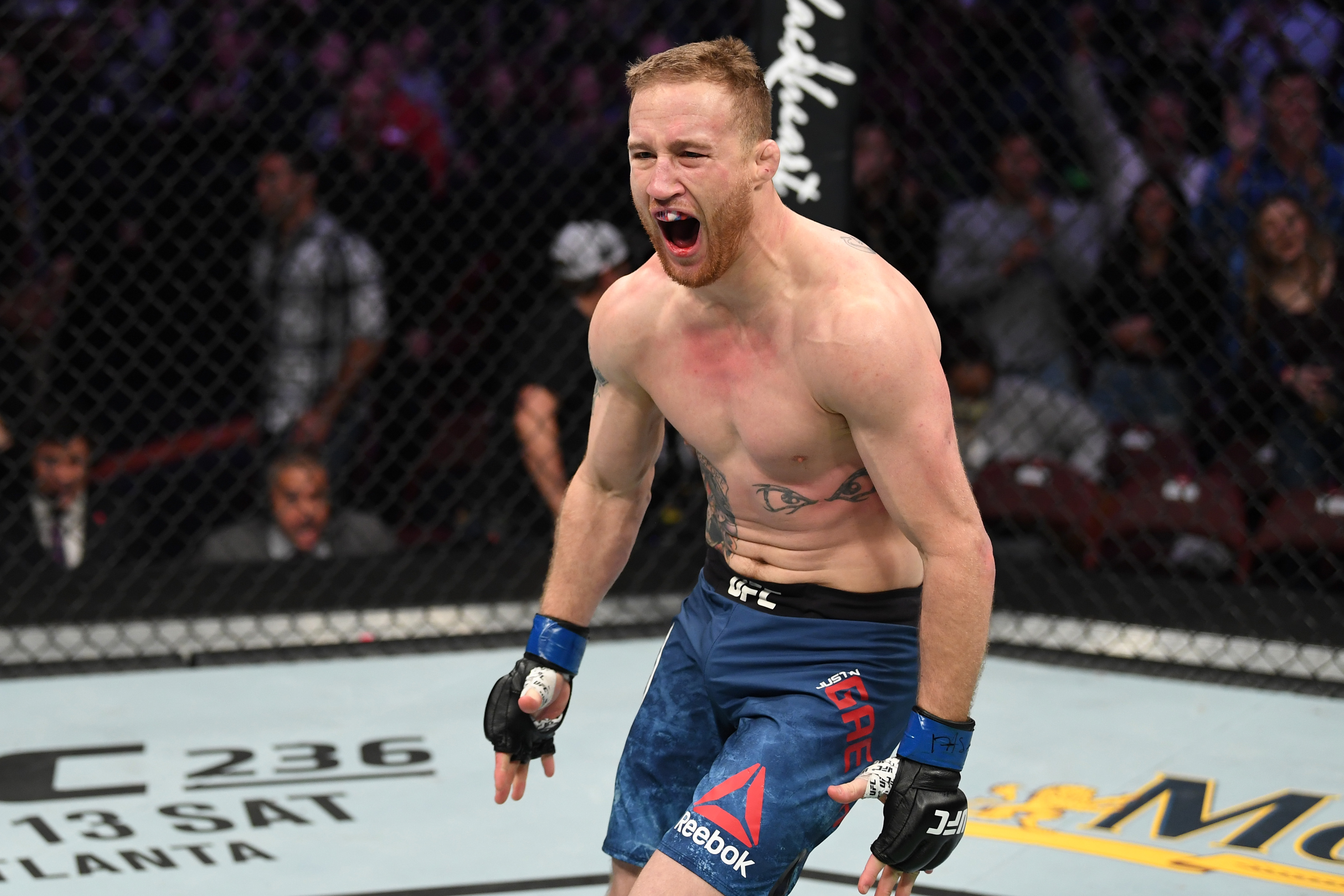 Justin Gaethje reacts after a KO